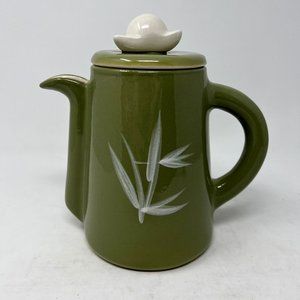 Winfield China Pottery Pitcher & Lid Green w/ Bamboo Design Mid-Century MCM